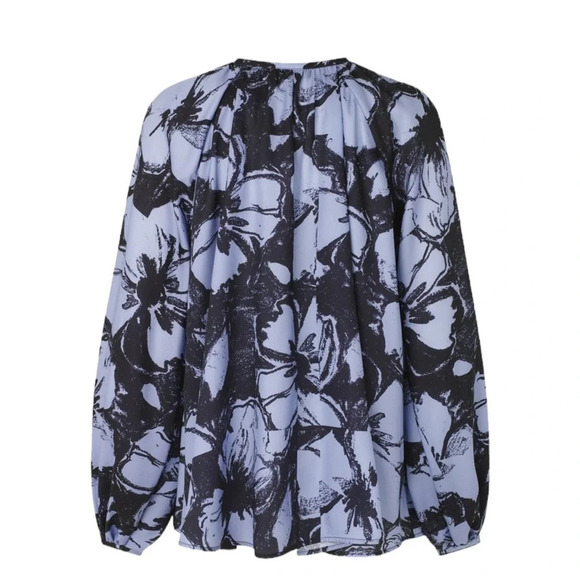 STINE GOYA Navy and Blue Patterned silky Blouse EUC large - Picture 2 of 12